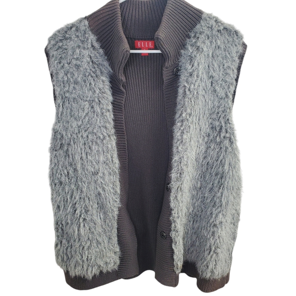 Elle faux fur gray and brown vest size XLarge